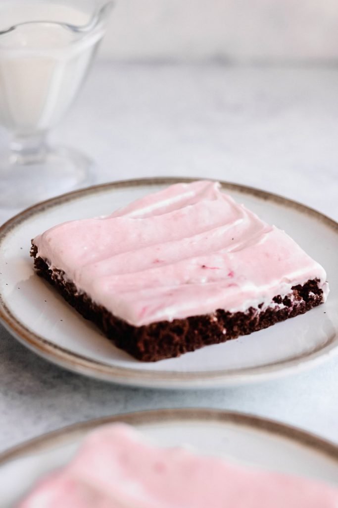 chocolate cake with strawberry frosting